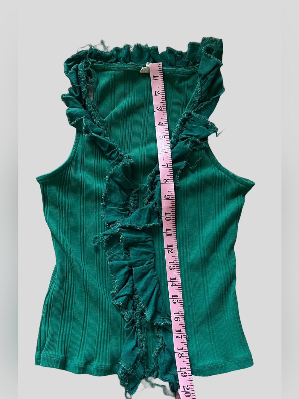 Pilcro Anthropologie Green Ribbed Ruffle Trim Ribbed Tank Top - Picture 6 of 8